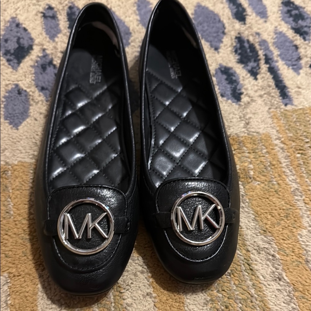 Michael Kors Black MK Logo Leather Ballet Flats